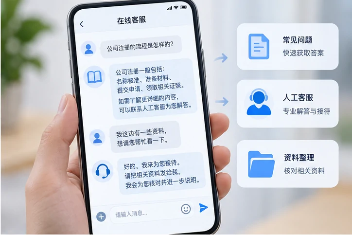 在线客服接待与咨询整理的服务场景示意