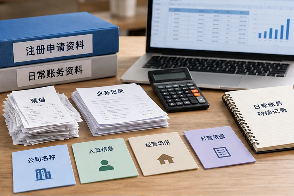 核对注册公司资料与办理事项的服务场景示意