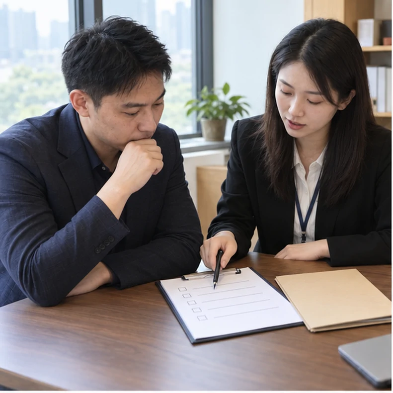 核对注册公司资料与办理事项的服务场景示意