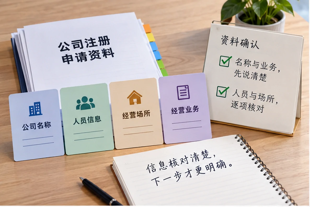 核对注册公司资料与办理事项的服务场景示意