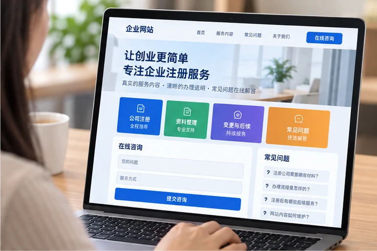 企业网站展示业务与服务信息的场景示意