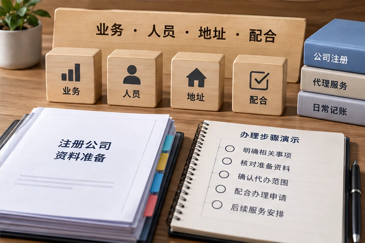 核对注册公司资料与办理事项的服务场景示意