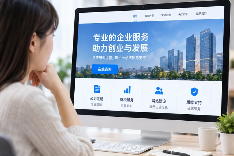 企业网站展示业务与服务信息的场景示意