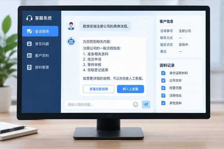 在线客服接待与咨询整理的服务场景示意