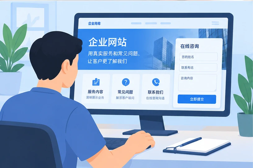 企业网站展示业务与服务信息的场景示意