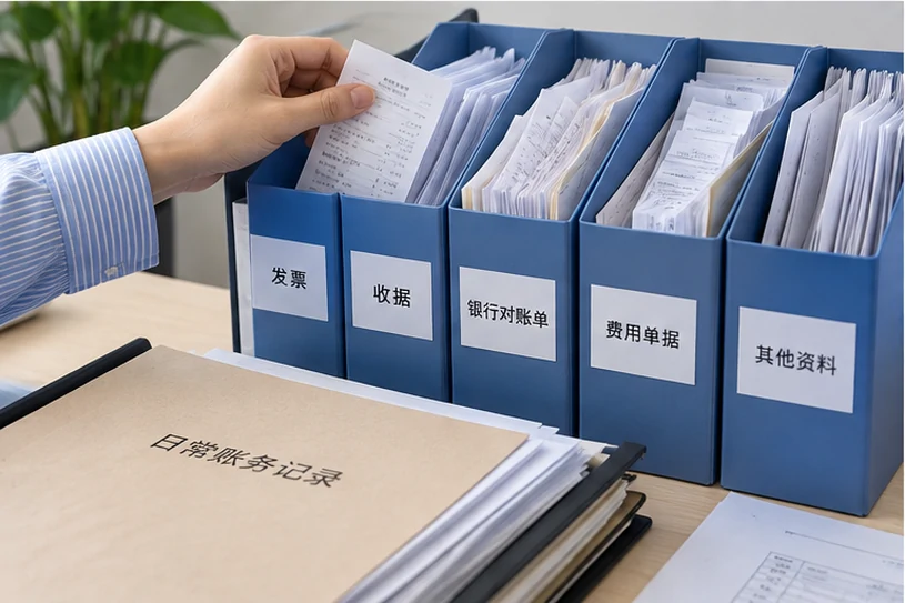 整理企业票据与日常账务资料的服务场景示意