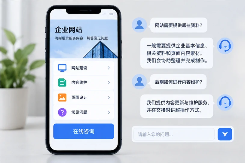 企业网站展示业务与服务信息的场景示意