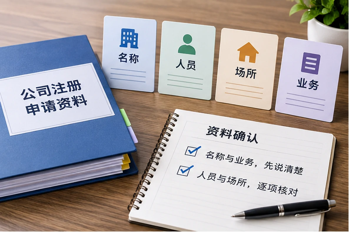 核对注册公司资料与办理事项的服务场景示意