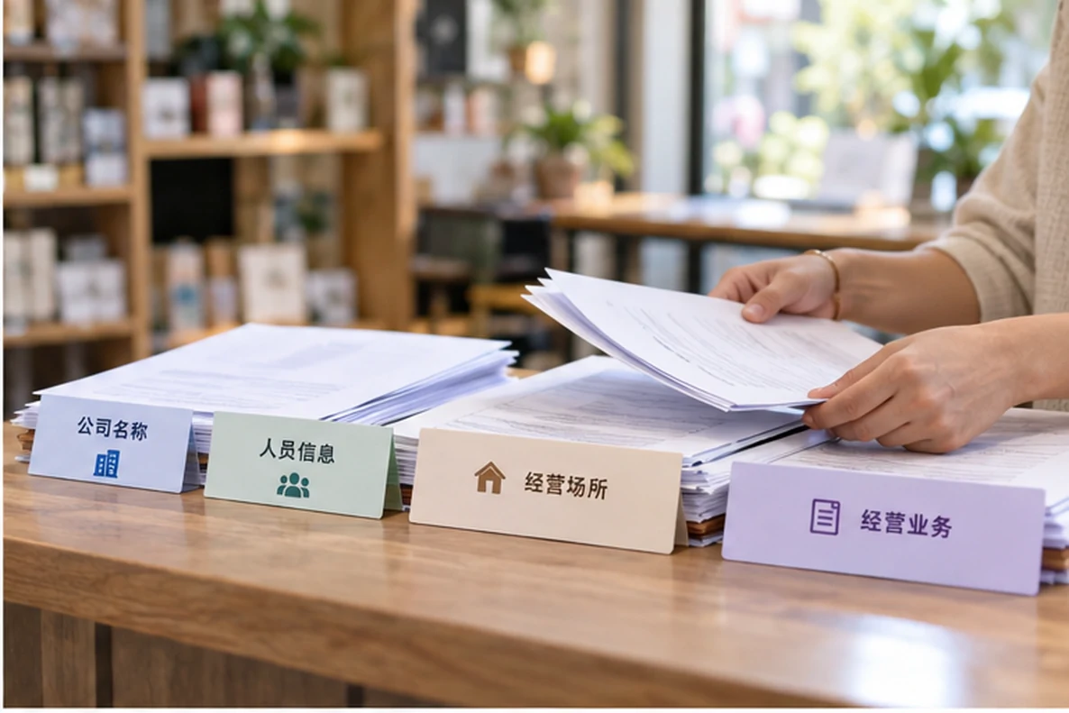 核对注册公司资料与办理事项的服务场景示意