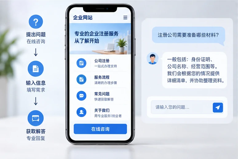 企业网站展示业务与服务信息的场景示意
