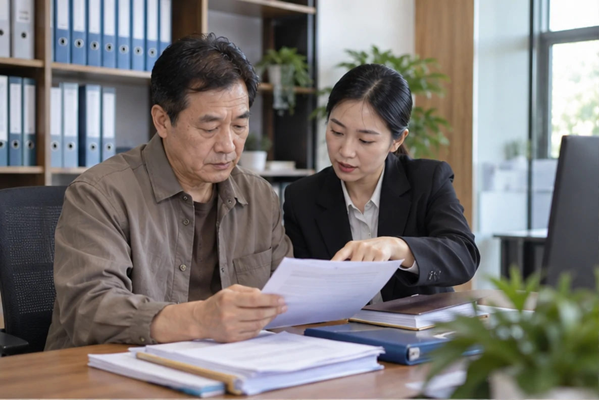 核对注册公司资料与办理事项的服务场景示意
