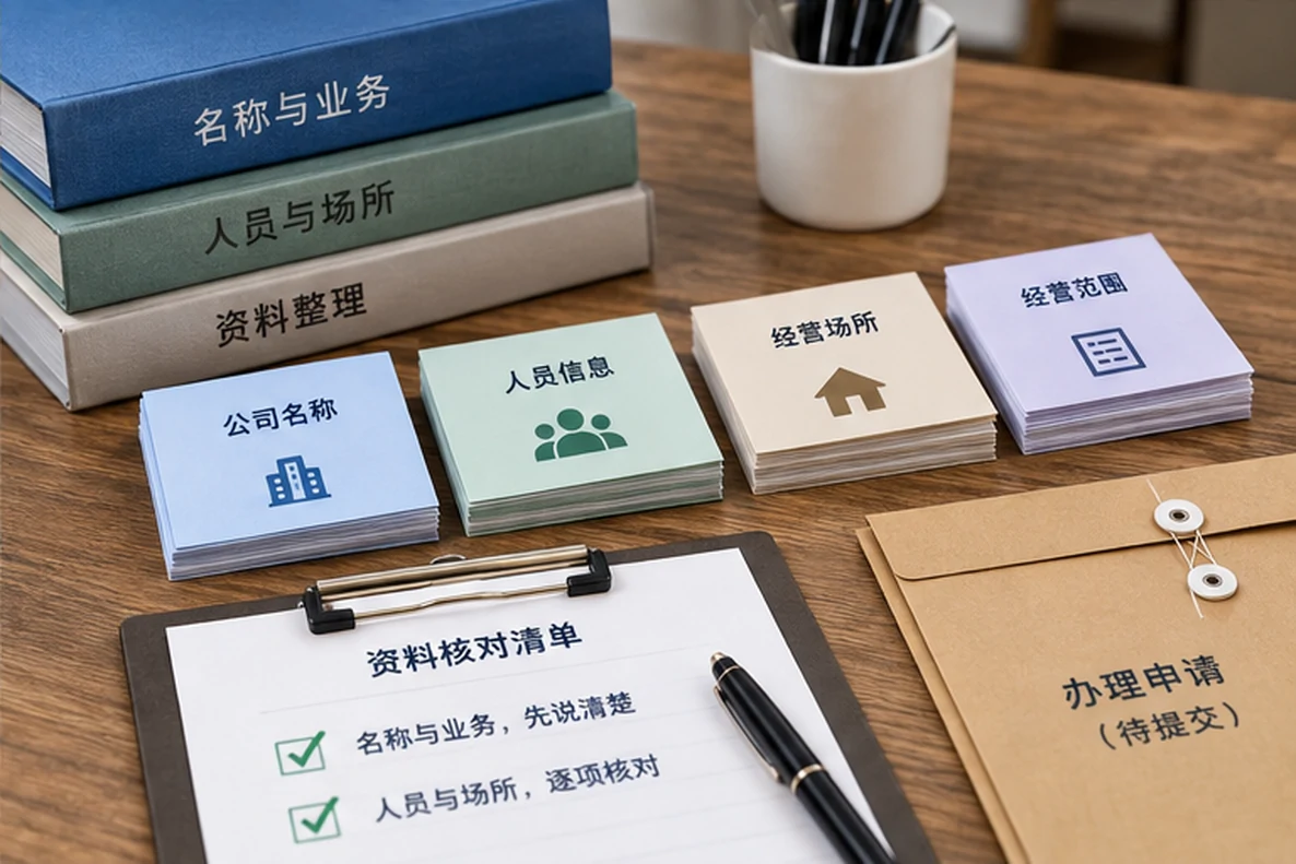 核对注册公司资料与办理事项的服务场景示意