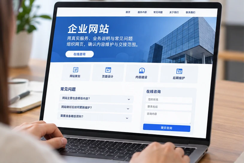 企业网站展示业务与服务信息的场景示意