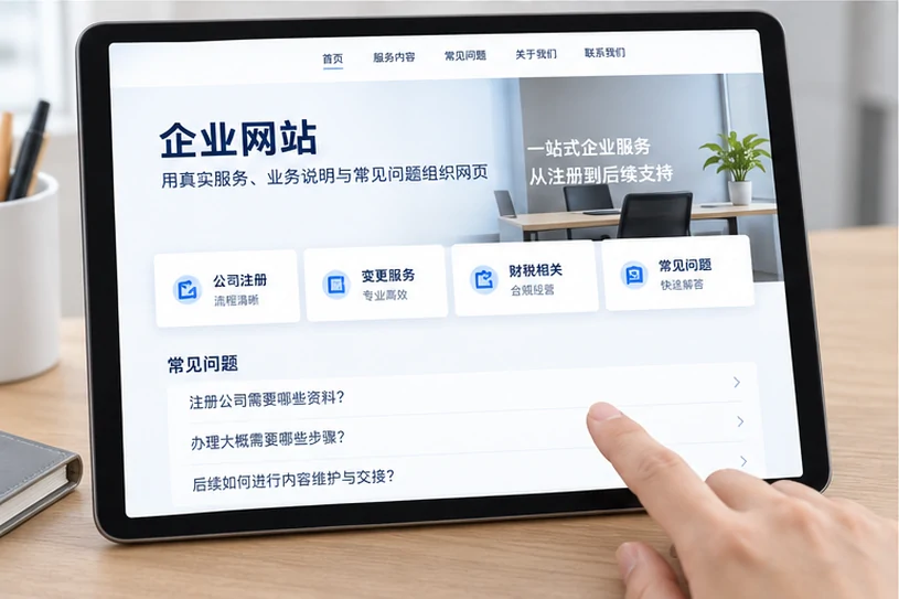企业网站展示业务与服务信息的场景示意