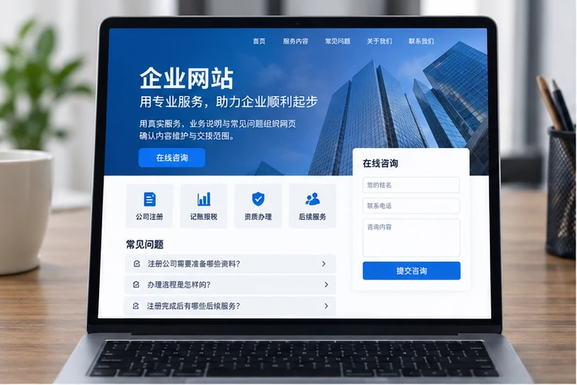 企业网站展示业务与服务信息的场景示意