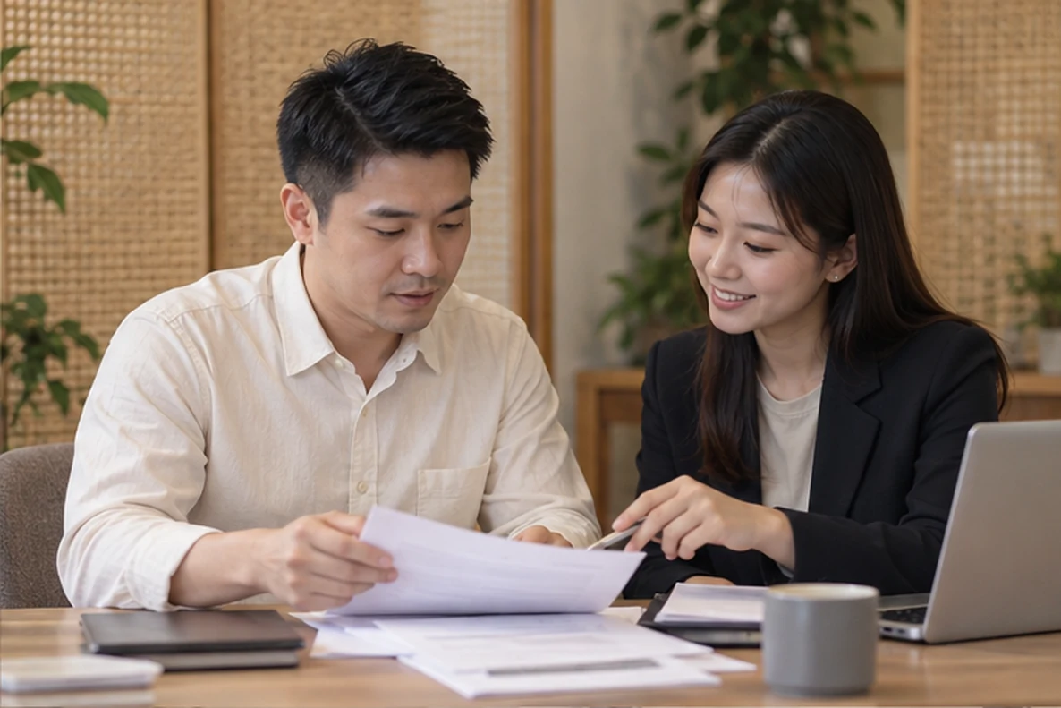 核对注册公司资料与办理事项的服务场景示意