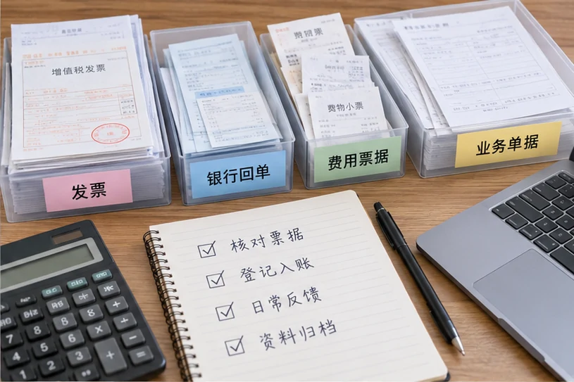 整理企业票据与日常账务资料的服务场景示意