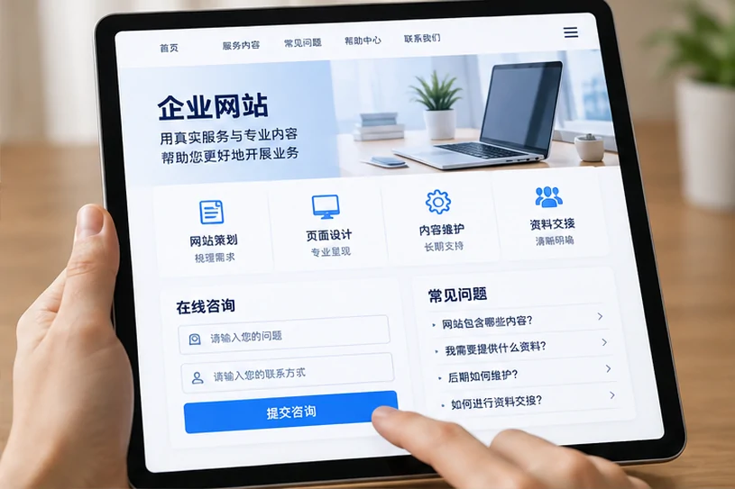 企业网站展示业务与服务信息的场景示意