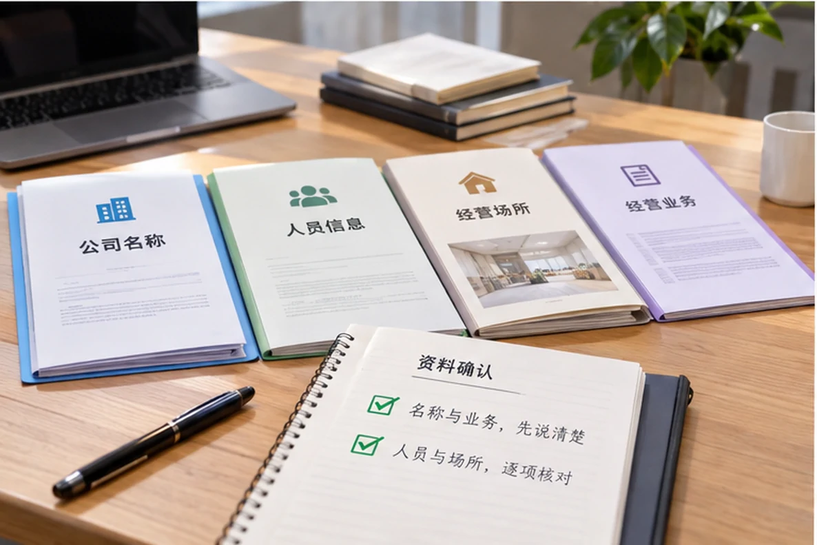 核对注册公司资料与办理事项的服务场景示意