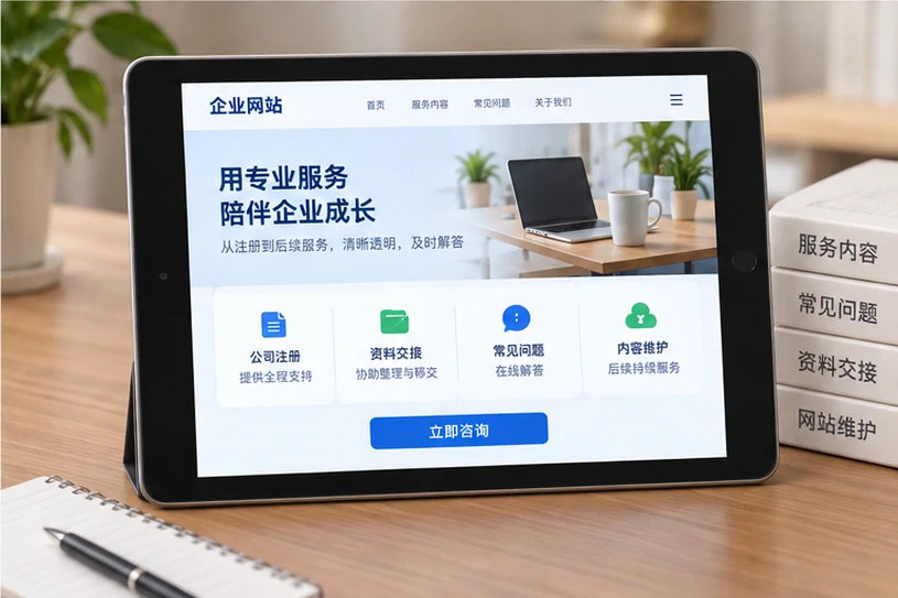 企业网站展示业务与服务信息的场景示意