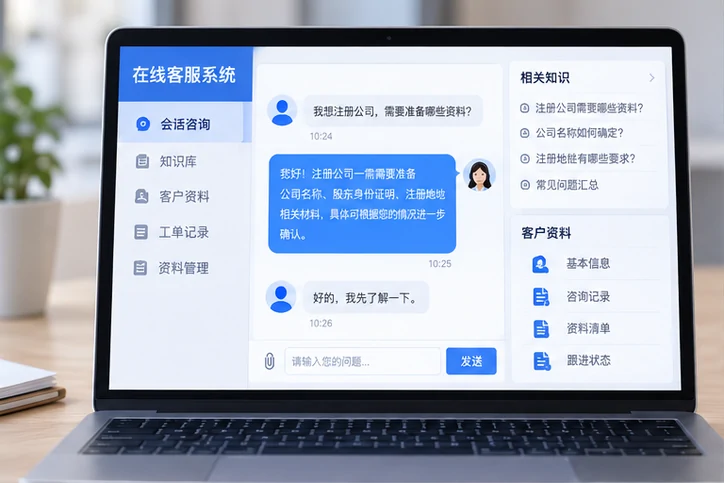 在线客服接待与咨询整理的服务场景示意