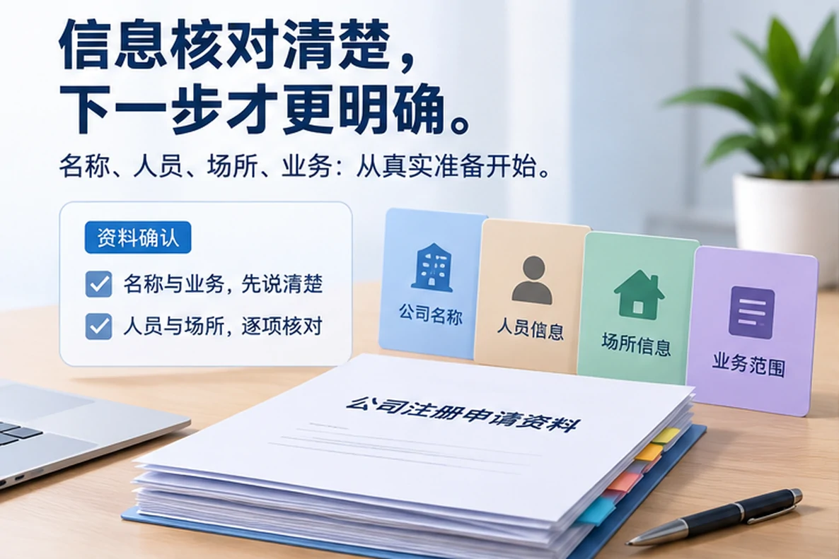 核对注册公司资料与办理事项的服务场景示意