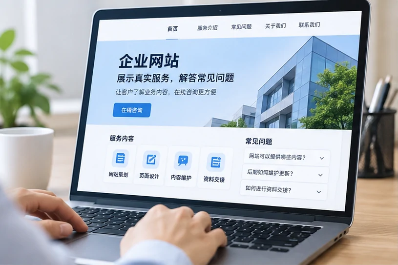 企业网站展示业务与服务信息的场景示意