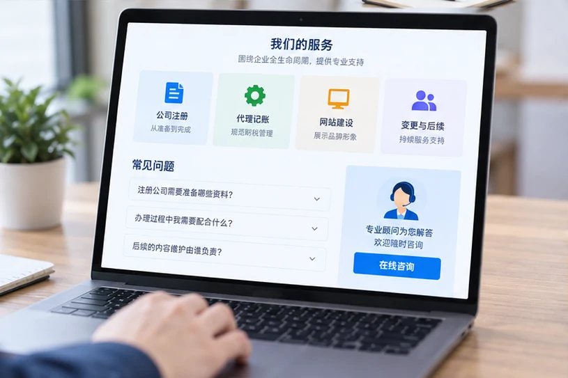 企业网站展示业务与服务信息的场景示意