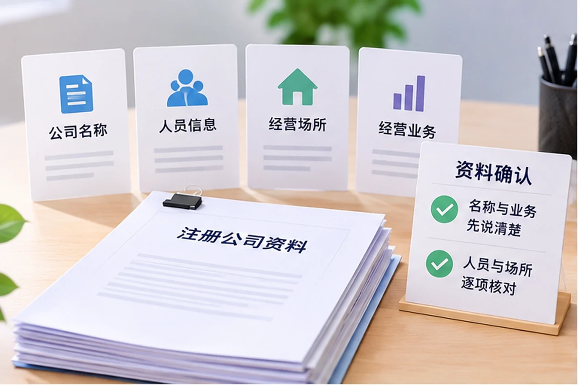 核对注册公司资料与办理事项的服务场景示意