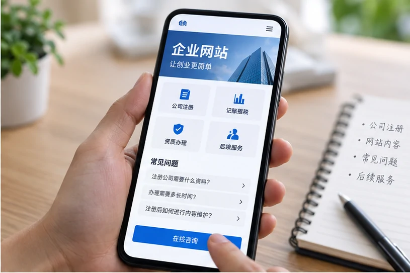 企业网站展示业务与服务信息的场景示意
