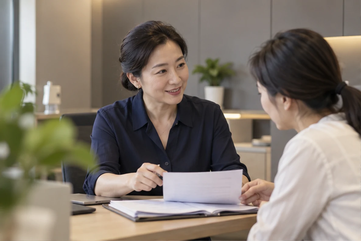 核对注册公司资料与办理事项的服务场景示意