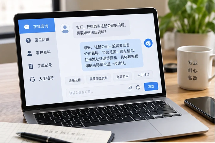 在线客服接待与咨询整理的服务场景示意