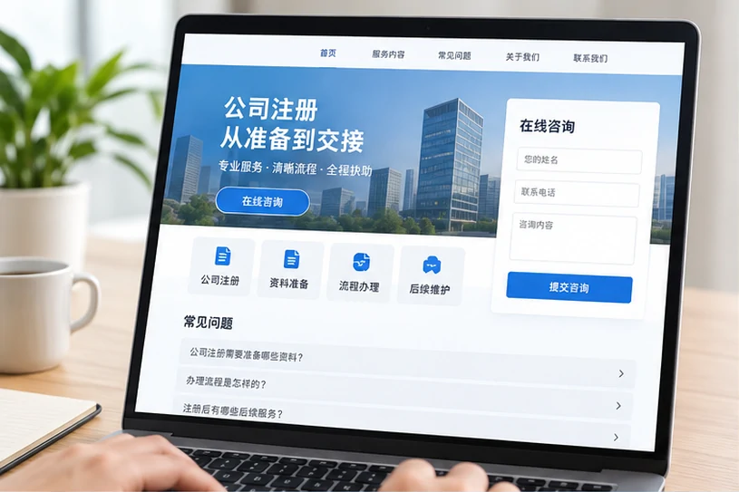 企业网站展示业务与服务信息的场景示意