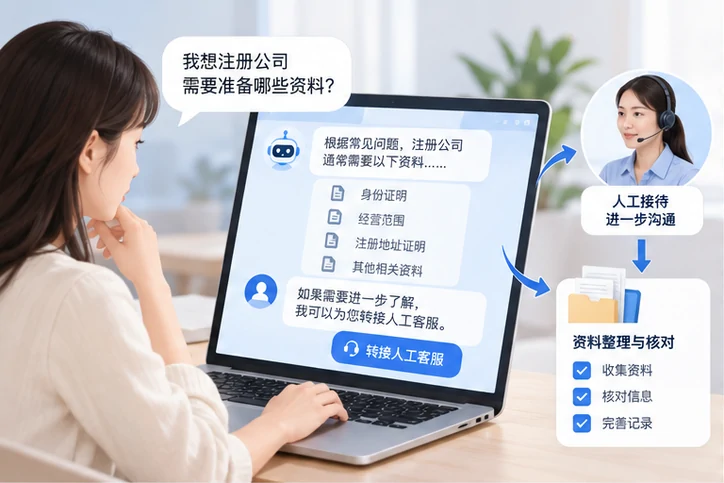 在线客服接待与咨询整理的服务场景示意