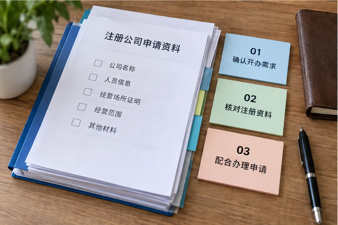 核对注册公司资料与办理事项的服务场景示意