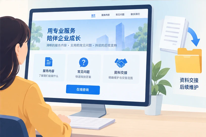 企业网站展示业务与服务信息的场景示意
