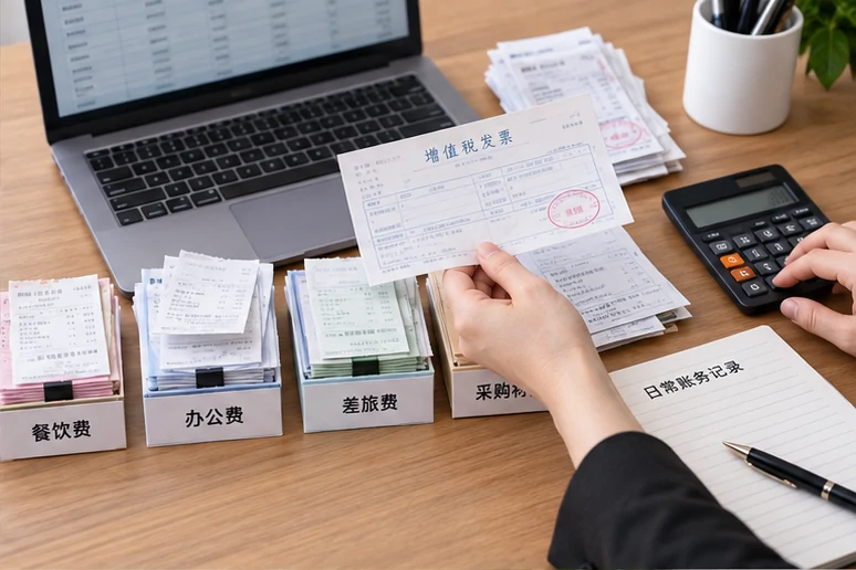整理企业票据与日常账务资料的服务场景示意