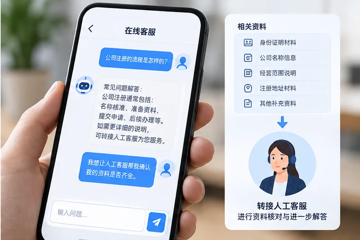 在线客服接待与咨询整理的服务场景示意