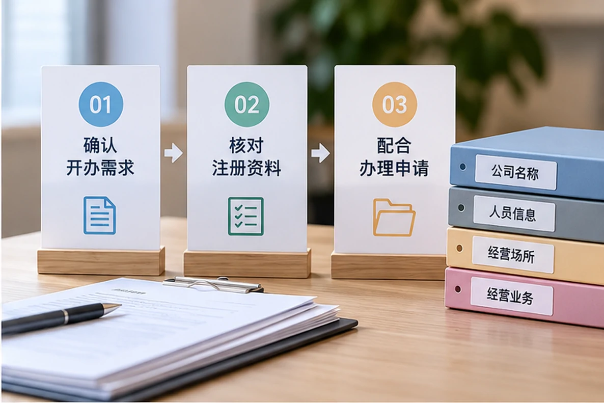 核对注册公司资料与办理事项的服务场景示意