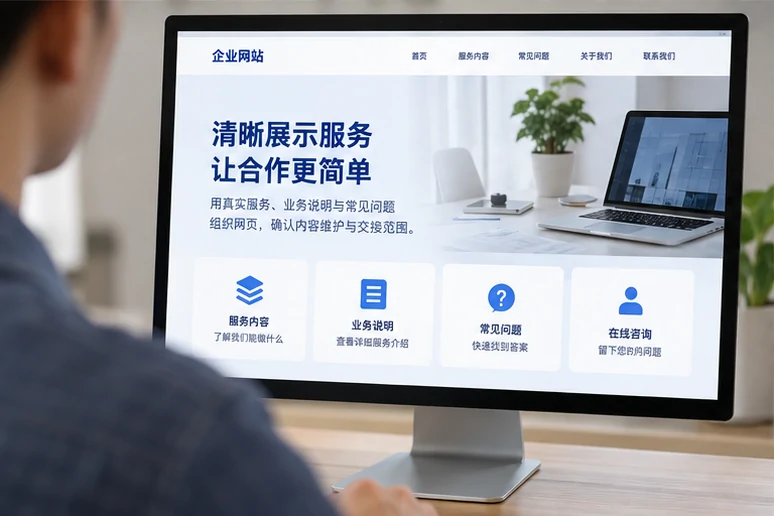 企业网站展示业务与服务信息的场景示意