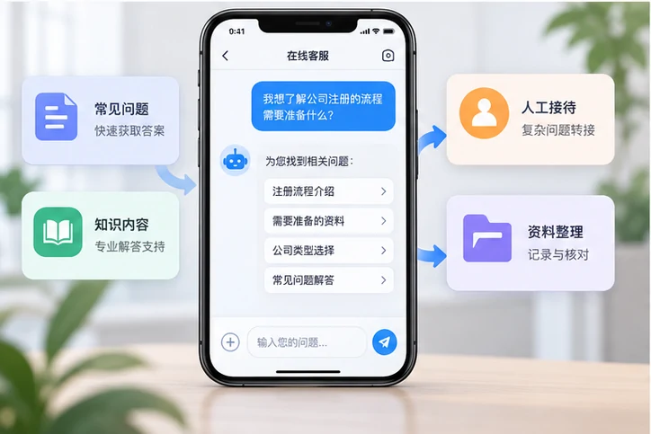 在线客服接待与咨询整理的服务场景示意