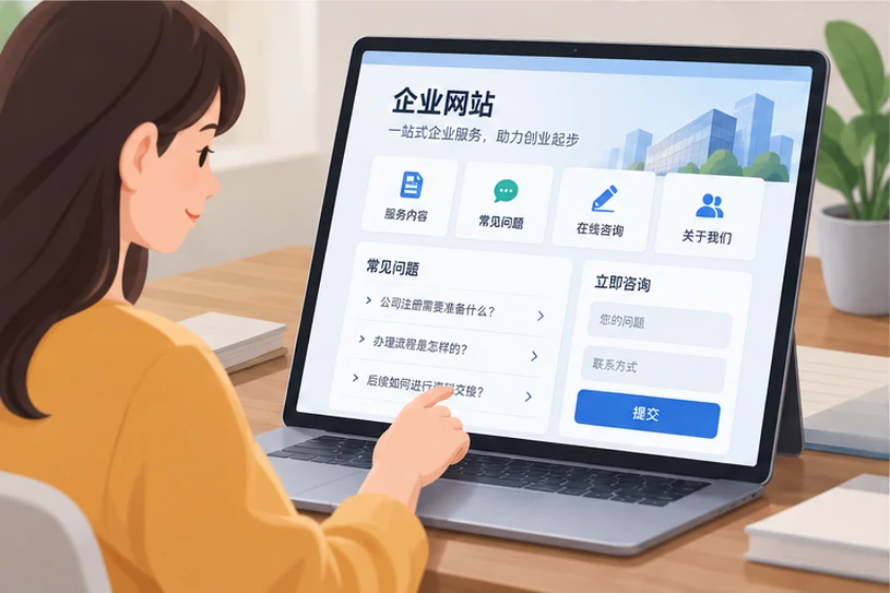 企业网站展示业务与服务信息的场景示意