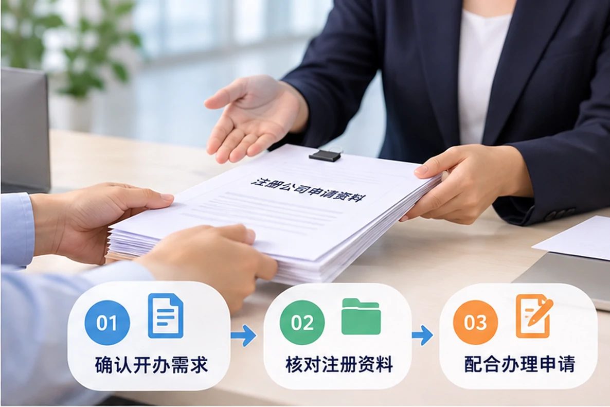 核对注册公司资料与办理事项的服务场景示意