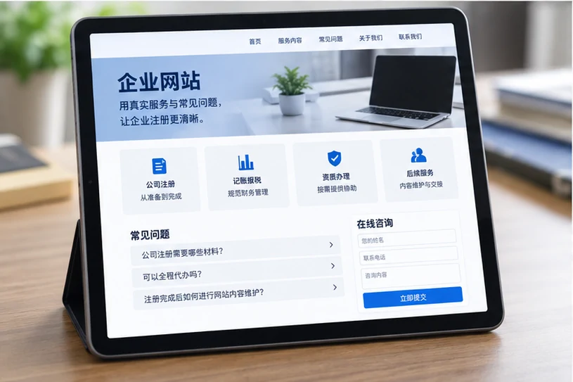 企业网站展示业务与服务信息的场景示意