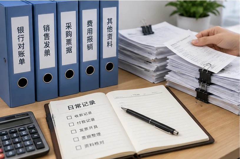 整理企业票据与日常账务资料的服务场景示意