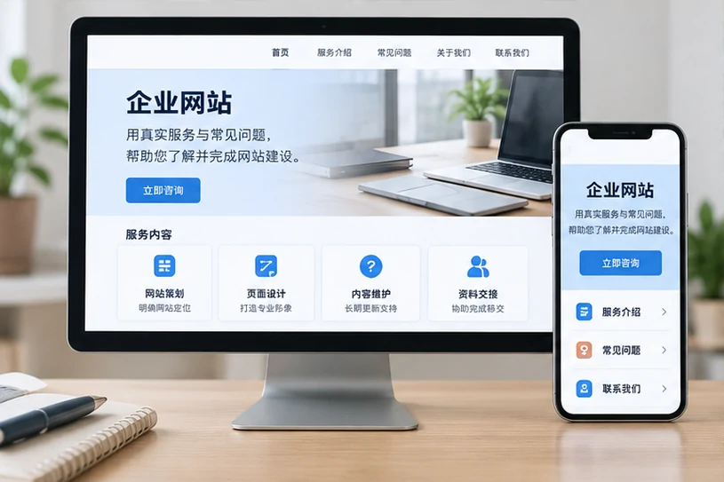 企业网站展示业务与服务信息的场景示意