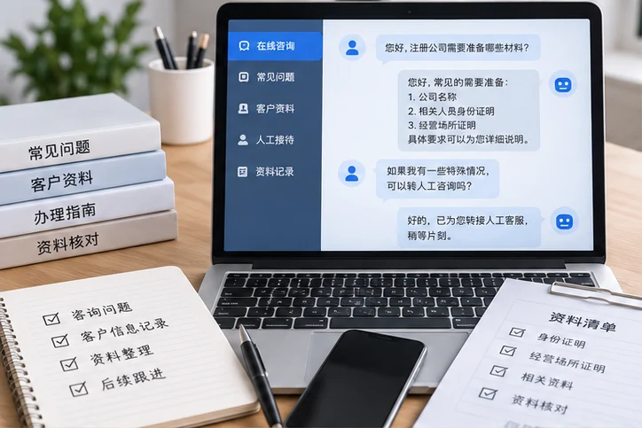 在线客服接待与咨询整理的服务场景示意