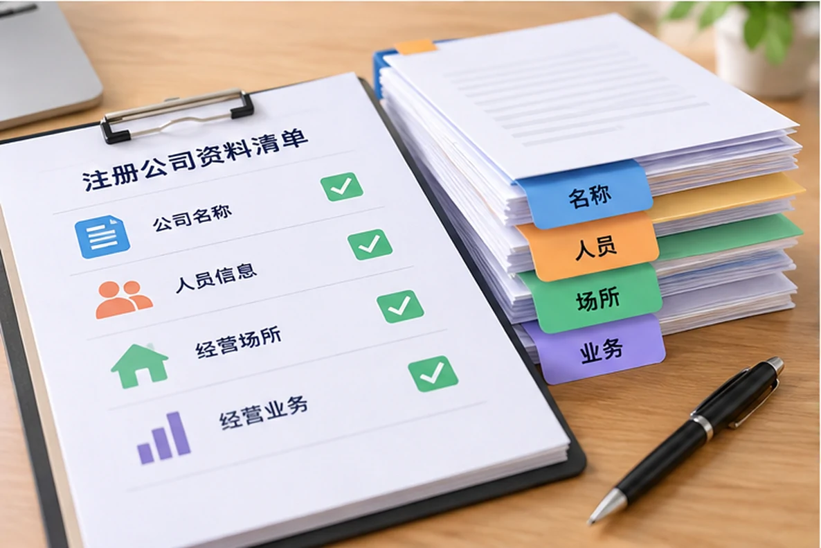 核对注册公司资料与办理事项的服务场景示意