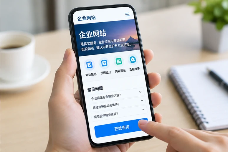 企业网站展示业务与服务信息的场景示意