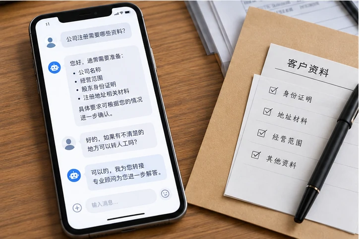 在线客服接待与咨询整理的服务场景示意